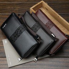 Mens Leather Purse Zipper Clutch ID Card Holder Wallet Billfold Handbag Wristlet