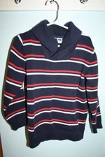 JANIE AND JACK BOYS SIZE 5 GETAWAY GROVE BLUE RED STRIPED SHAWL COLLAR SWEATER