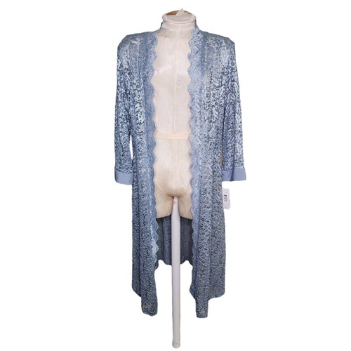 R&M RICHARDS Womens Blue Lace Sequined Floral 3/4 Sleeve OpenCardigan Top 10 NWT