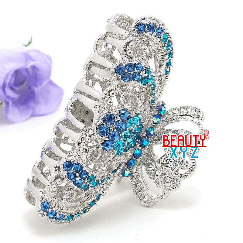 New Fancy Rhinestone Imperial crown design high quality metal Hair Claws Clip #8