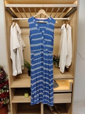 WHITE STUFF DRESS UK 12 BLUE SLEEVELESS MIDI WRAP CASUAL STRETCHY WOMENS