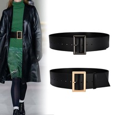 Real Leather Waist Belt Gold Gun black Buckle Women Dresses Coats Wide Waistband
