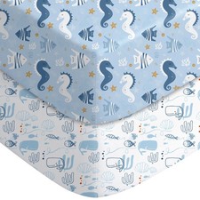 2 PCS 52x28 Inch Baby Fitted Crib Sheets Standard Toddler Microfiber Ocean