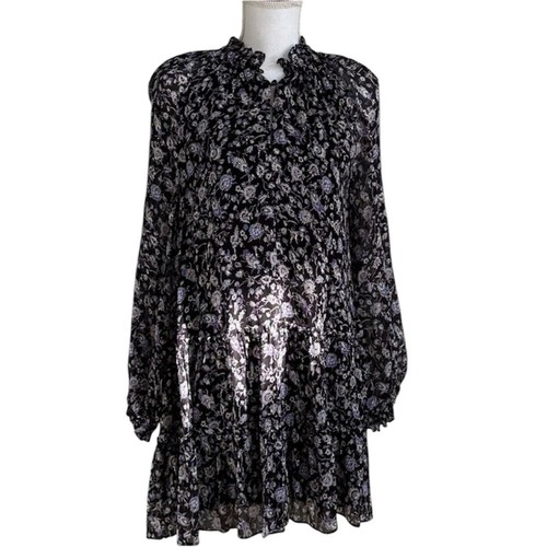 INTERMIX Black Purple Floral Mini Dress Long Sleeve