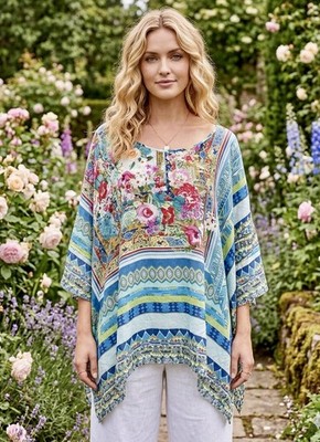 NEW Johnny Was 2X 2XL Plus 100% Silk Long Sleeve Tunic Top Blouse Kimono Shirt