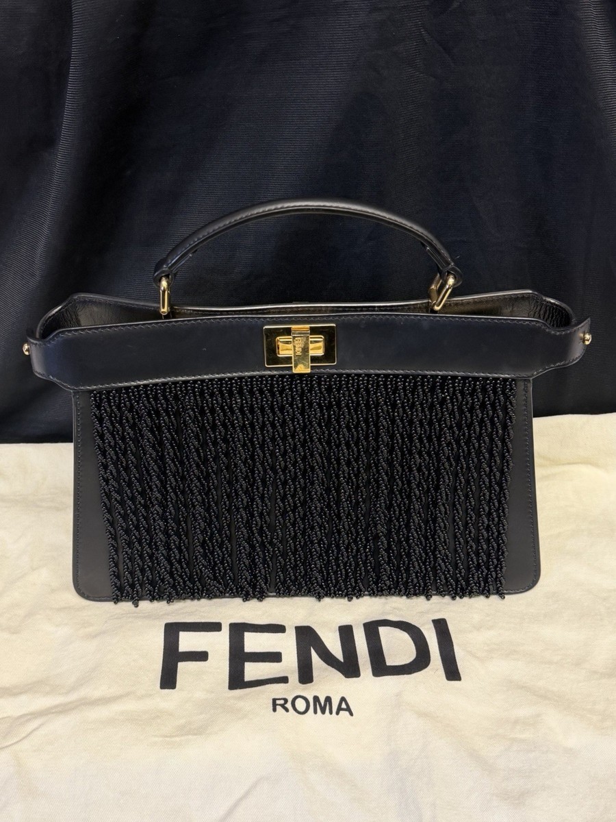 Fendi Peekaboo I See U East-West Black Leather Bag with Beaded