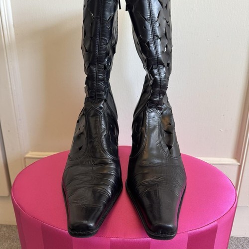 Y2K Next black heeled calf length cowboy style boots with A Flat Pointed Toe - Picture 3 of 8