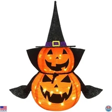 3FT Halloween Collapsible Pumpkin Decoration, 50 LED Pop-Up Pumpkin Lamp with