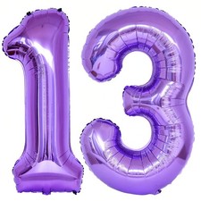 Number 13 Purple Balloons 40 Inch Giant Purple 13 Number Foil Helium Balloons...