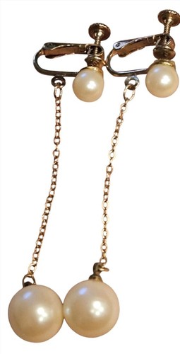 Vintage Kunstperlen Ohrringe goldfarben Schraubverschluss Schmuck 3"L - Bild 2 von 5