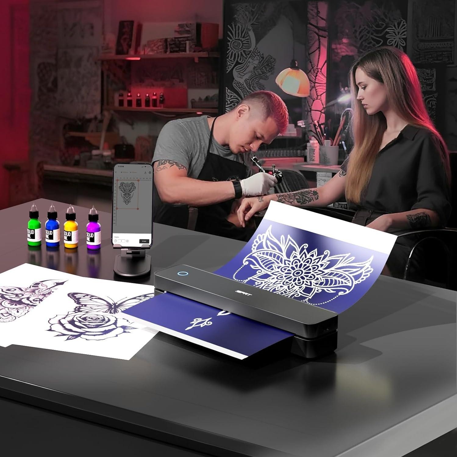Stampante Stencil per Tatuaggi con 10pz Carta Trasferimento Tatuaggi Wireless Bluetooth foto 5
