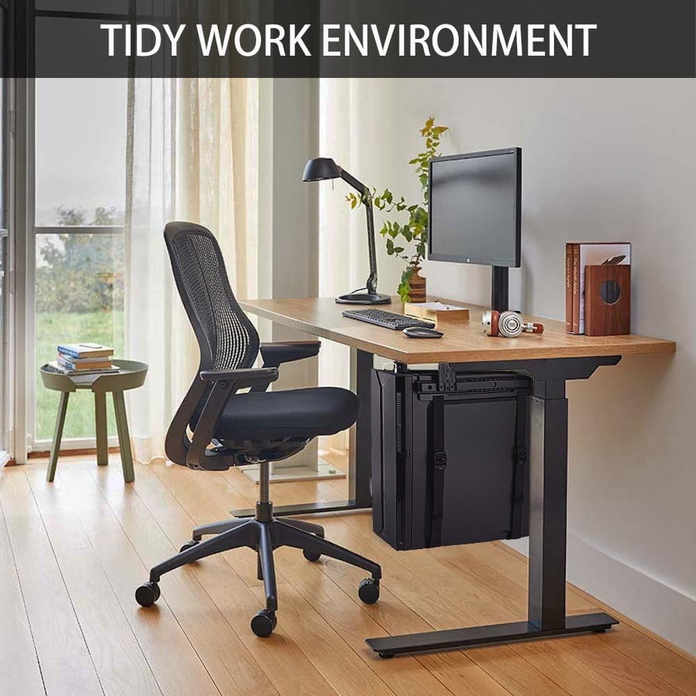 Under Desk Slide Out PC Mount with Anti-Scratch Sponge, Adjustable CPU Holder Br