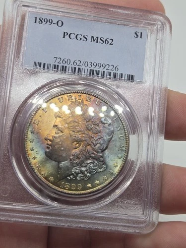 1899-O MS62 PCGS  New Orleans Morgan Silver Dollar ☆ Fully Rainbow Toned Obv