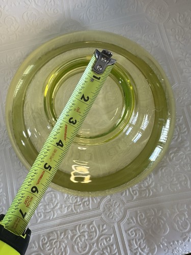 Antique Green Uranium Glass & Silver Band Shallow Footed 8” Console Bowl / Dish - Picture 16 of 18