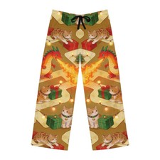 Christmas Dragon and Cats Mens Pajama Pants Dragon Cat Holiday Sleep Pants