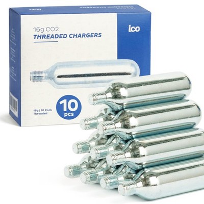 ICO CO2 Kartusche 16g C02 Kartuschen Gewinde für 10 Stück, silber 