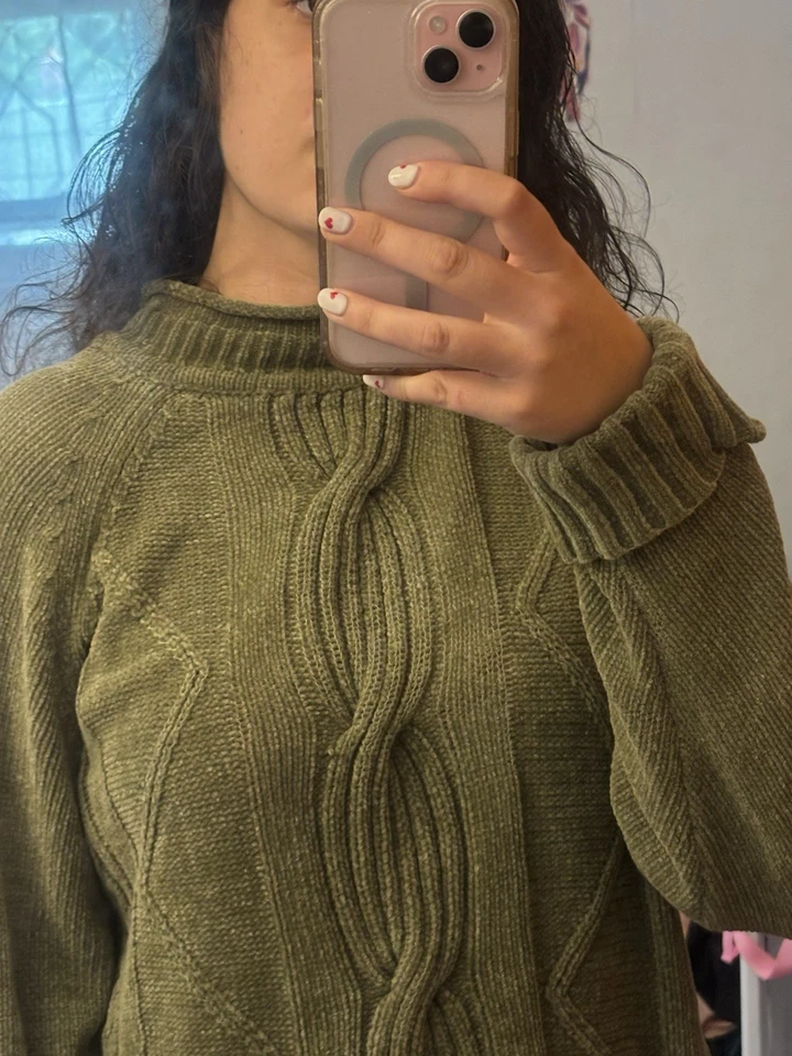 Suéter tejido Jennifer Moore para mujer otoño/otoño acogedor manga larga verde oliva Foto 2 de 4