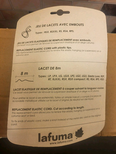 Neu/Versiegelt Lafuma Elastische Kordel für Rohrmöbel mit Kunststoffspitzen s für RSX +4 - Bild 2 von 2