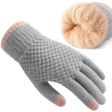 Winter Gloves Thick Wool Fleece Liner, Thermal Knit Touchscreen Gloves for Women
