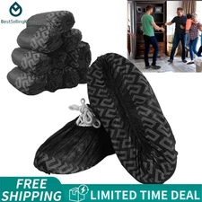 Black 100 Pack Non-Slip Disposable Shoe Covers Premium Boot Protector Booties