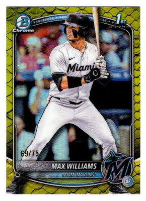 Max Williams 2025 Bowman Chrome Draft 1st Year Yellow Reptilian Refractor 69/75