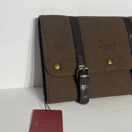 CHAPS Men’s Hanging Toiletry Travel Kit Bag Brown Tri-Fold NWT - Picture 2 of 13