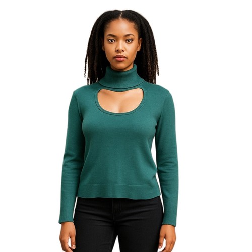 1.State Green Teal Long Sleeve Turtleneck Cutout Pullover Sweater Top Size M