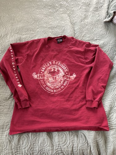 Vintage Men’s Size M Harley Davidson Long Sleeve Red T-Shirt Eagle Y2K Freedom