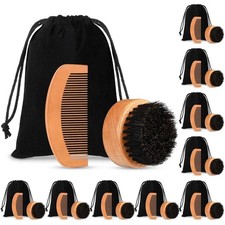 Men's Beard Grooming Kit - Boar Bristle Brush, Pear Wood Comb, Travel Pouch - Gi
