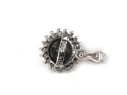 Diamond Black Pearl 14k White Gold Minimalist Petite Halo Pendant Estate Jewelry - Picture 2 of 3
