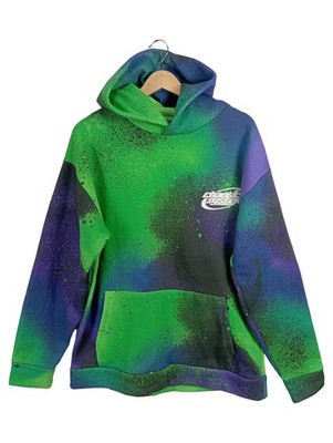 FSBN Hoodie Kapuzenpullover Gr. L Grün Lila Spray Paint Streetwear