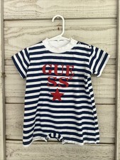 Vintage Baby Guess Striped ROMPER Blue White Size 9 Months USA RARE