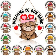 13 Set Interchangeable Highland Cow Welcome Sign 11.8 Inch Valentines Cow Doo...
