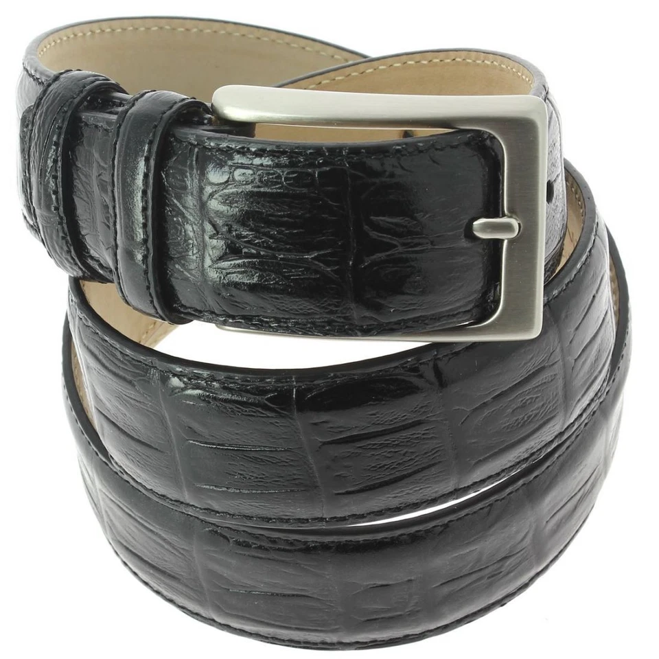 Robert Charles. Ceinture aspect reptile. EMPREINTE CROCO, Cuir. crocodile noir. - Photo 3/4