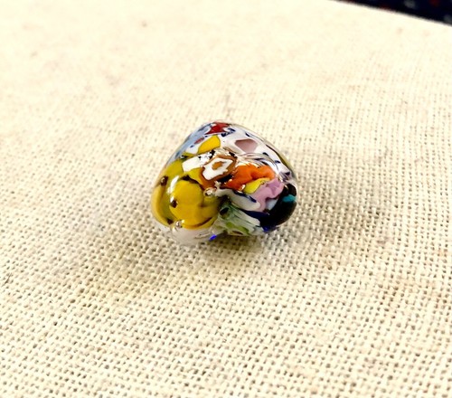 Large Murano Glass Heart Shape Fiorato Bead Multi Colored Sterling Silver Leaf - Picture 4 of 5
