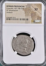 198-217 Roman Provincial Caracalla BI Tetradrachm Antioch NGC XF EF Gladiator