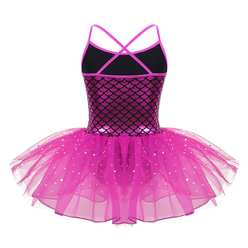 Girls Glitter Fish Scales Ballet Dance Tutu Dress Kid Gymnastics Leotard Costume - Picture 12 of 88