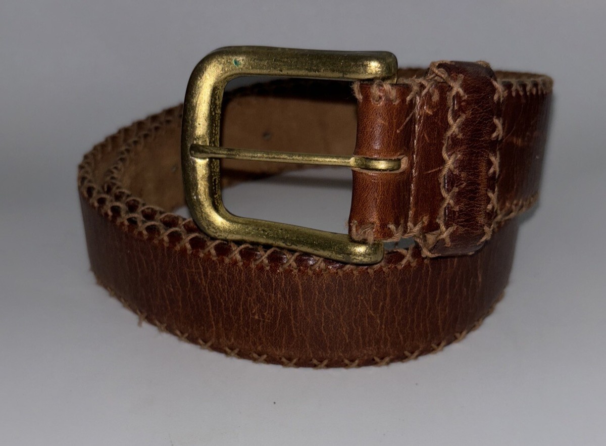 Vintage The Ritz Distressed Western Leather Belt Brown Brass  display picture 1