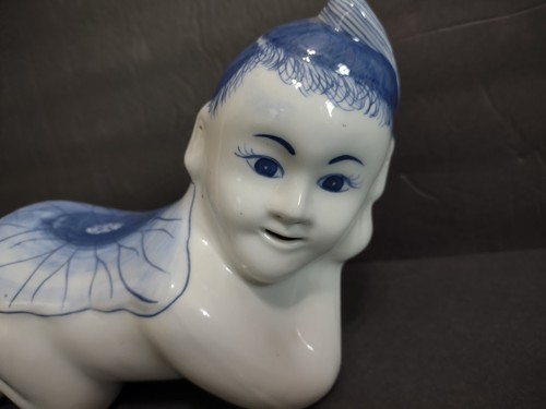 Vtg Porcelain Ceramic Opium Pillow Head Rest Blue & White Thailand Asian 10" B2 - Picture 5 of 17