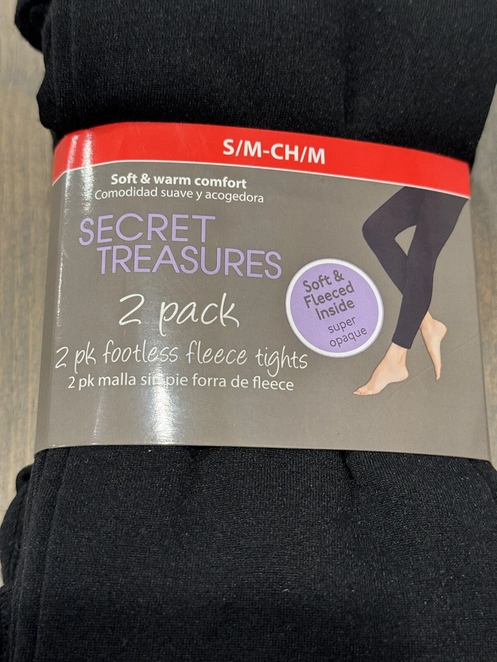 NUEVAS Medias Secret Treasures Para Mujer Sin Pies Suave Fleeced Negras Paquete de 2 S/M Foto 2 de 4