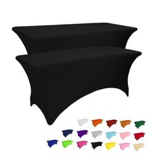 2 Pack 6FT Table Cloth for Rectangular Fitted Events Stretch 6 Ft - 2 Pcs Black