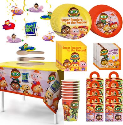 Super Why! Kids Themed Party In A Box Complete Kit for 8 Favor Boxes Banner