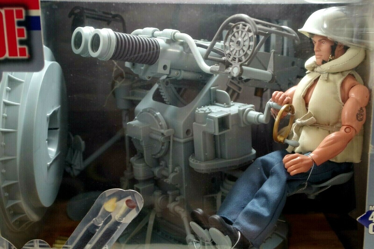 GI JOE NAVY GUNNER WITH TWIN MOUNT ANTI-AIRCRAFT GUN L.E. HASBRO