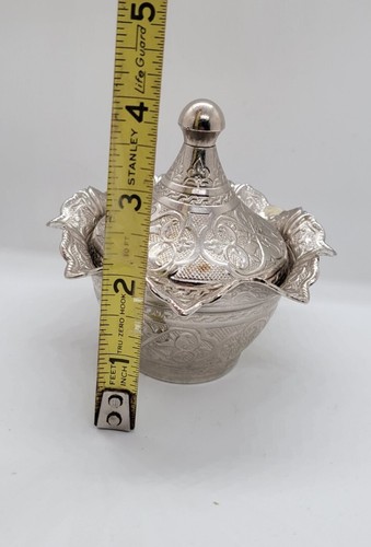 Islamic/Turkish Bowl With Lid Dish- Sena, Silver Plated Sugar Bowl-Embossed-6" - Picture 2 of 9