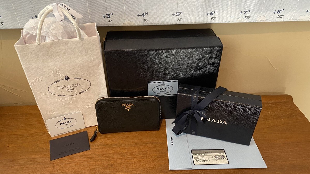 Prada Zip-Around Saffiano Leather Wallet Portafoglio Lampo (Black