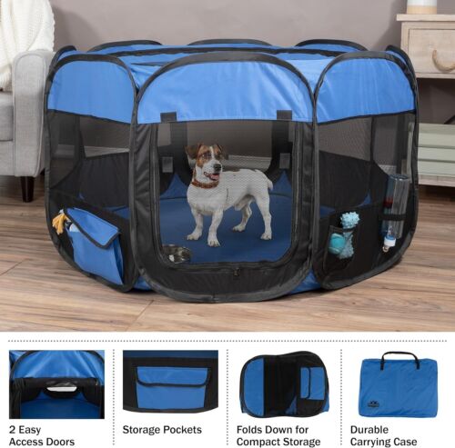 Petmaker Pop Up Dog/Small Pets Playpen, Blue/Black, 42"L x 42"W x 25"H - New - Picture 6 of 7