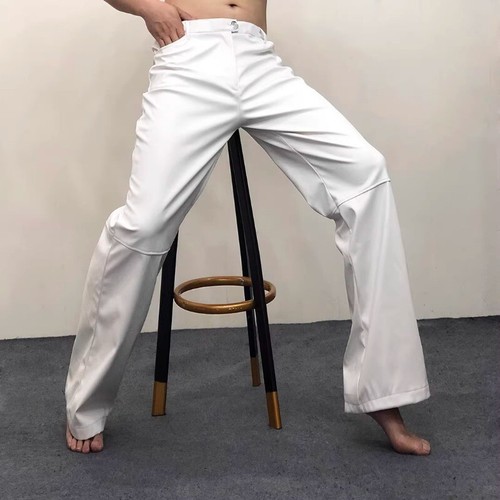 Men Classic Faux Leather Straight Leg Pants Punk Trousers Night Club Fashion New - Picture 14 of 24