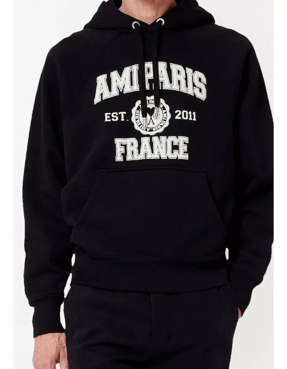 【送料関税込】AMI Paris College Logo Hoodie Ami Paris College Logo Black Hoodie Sweatshirt Men's Unisex