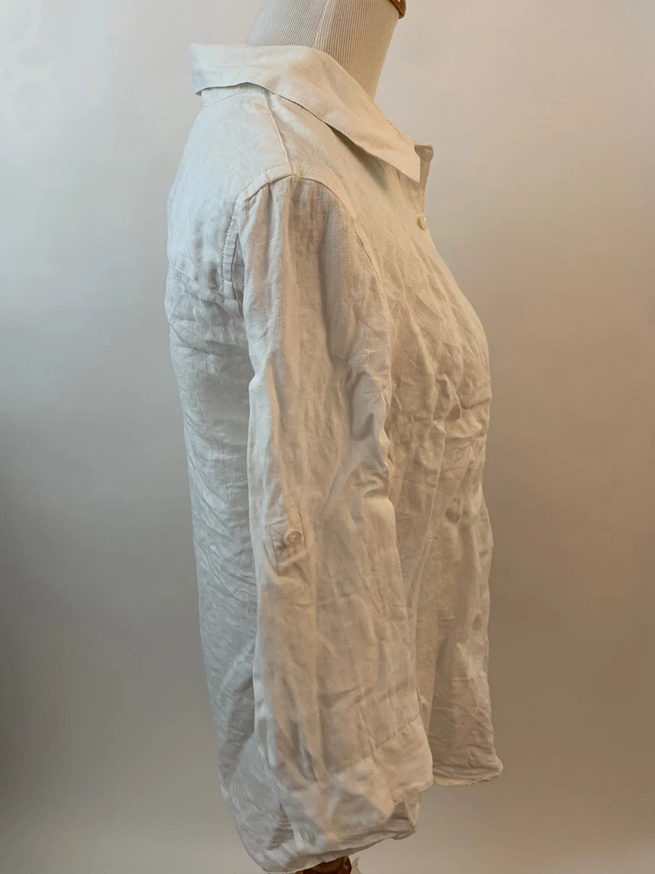 COLDWATER CREEK Camisa Manga Larga Lino Blanco Mujer M Foto 2 de 4