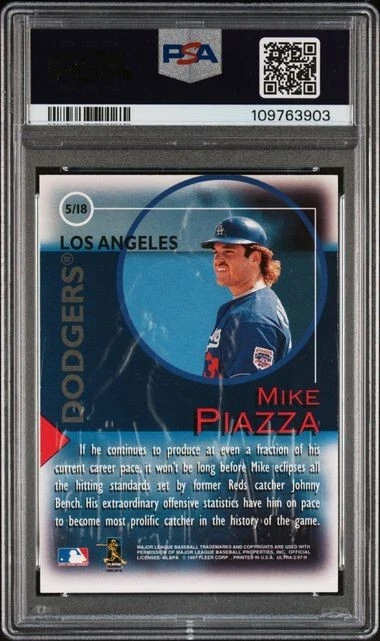 1997 ULTRA FAME GAME 5 MIKE PIAZZA PSA 9 DODGERS METS HOF LOW POP - Image 2 of 2